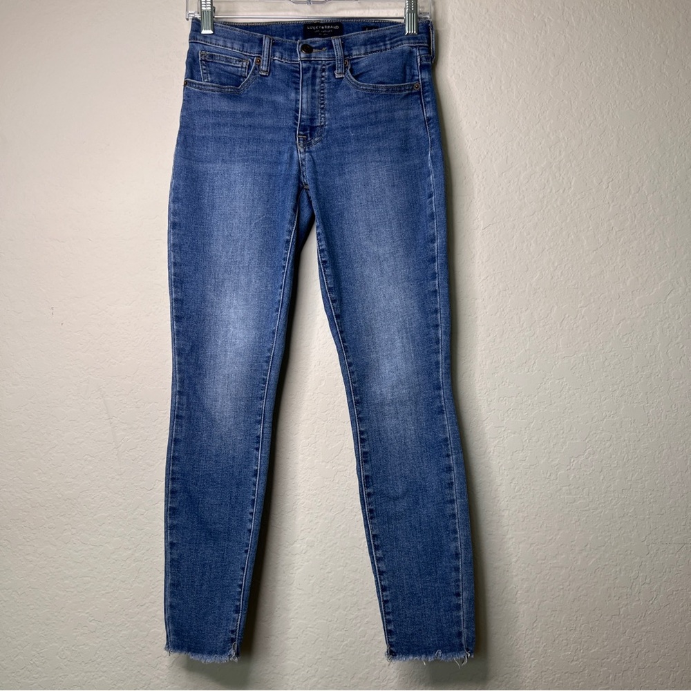 Lucky Brand Ava Mid-Rise Skinny Jeans 2/26 Blue Ankle Frayed Hem Denim